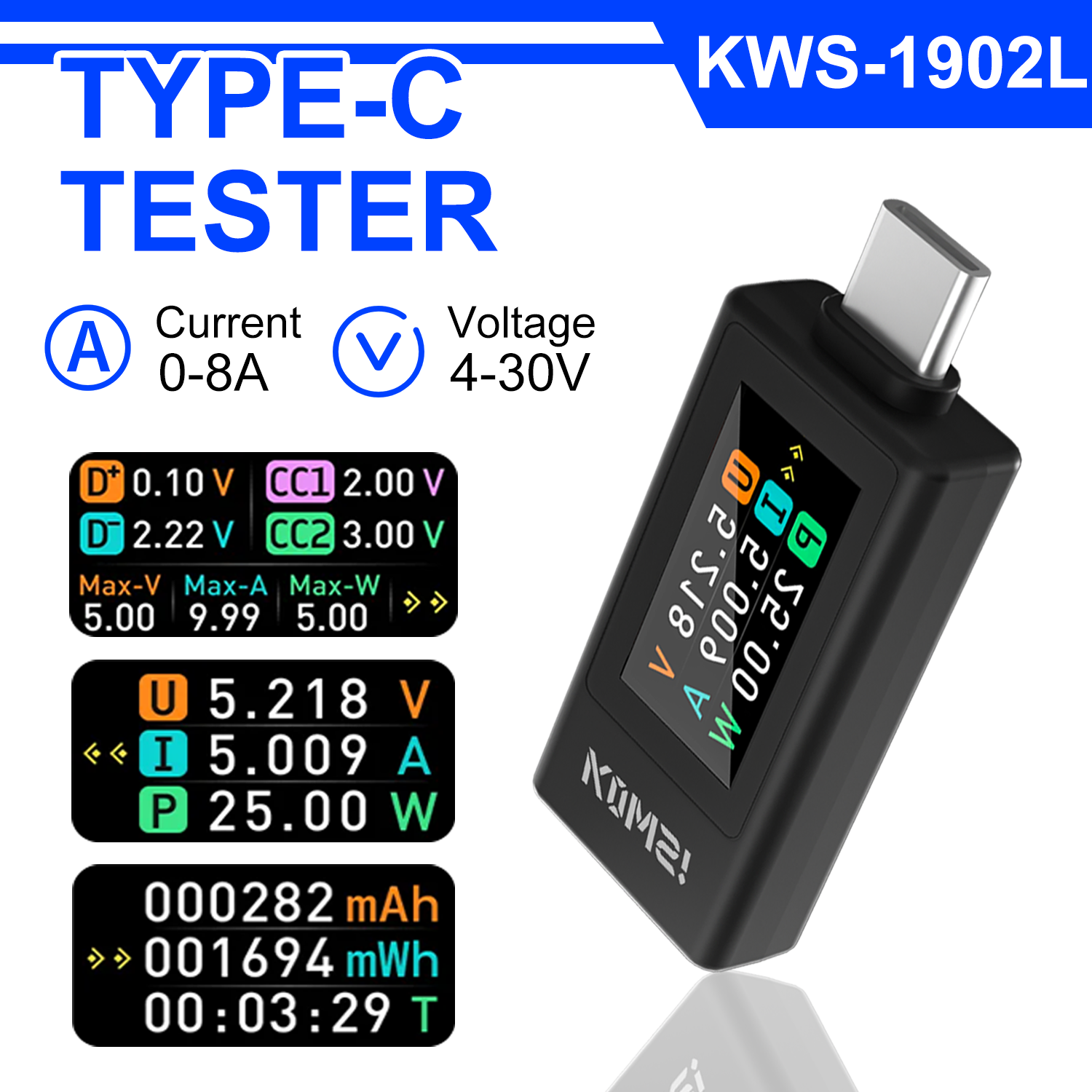 KWS-1902L NEW Type-C Tester 4- - Usb Ammeter Tester recension och pris