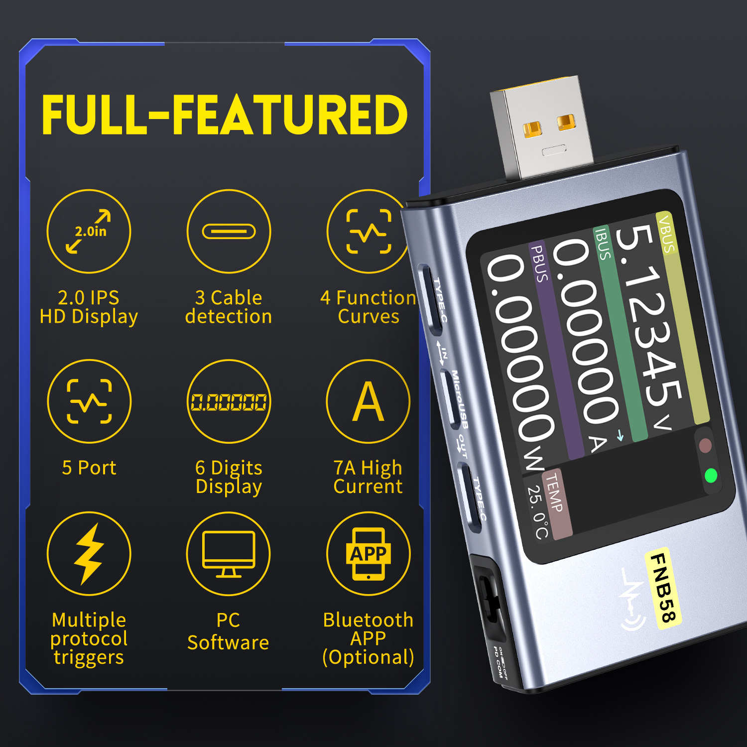 FNIRSI-FNB58 USB Voltage Teste - Usb Ammeter Tester recension och pris
